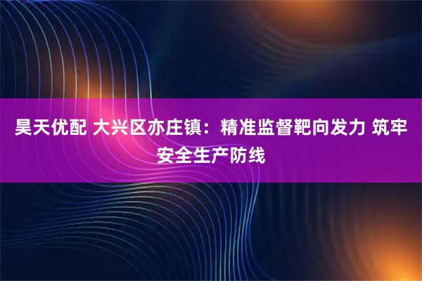 昊天优配 大兴区亦庄镇：精准监督靶向发力 筑牢安全生产防线